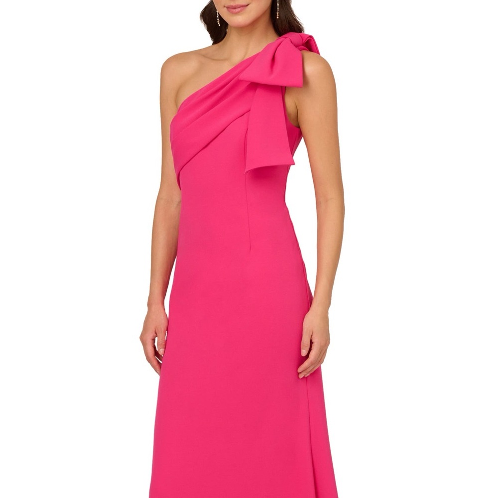 Adrianna Papell Pink Asymmetrical Ruffled Gown